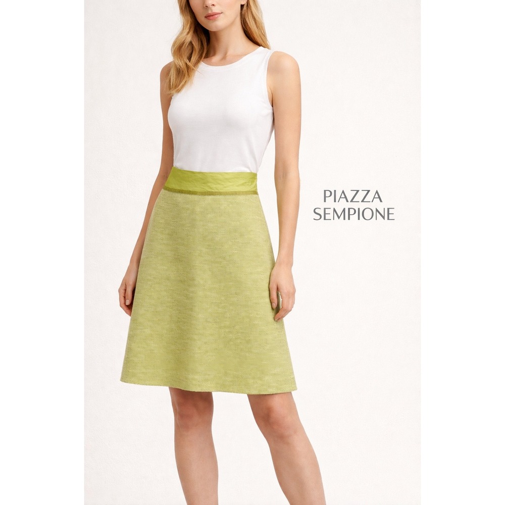 Piazza Sempione Skirt Women IT 44 Lime Green Cotton Silk Blend A-Line Italy